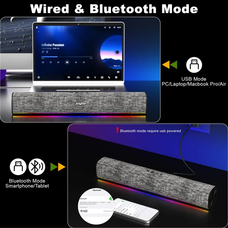 SOULION R100 Computerluidsprekers Bluetooth Kleurrijk Stereo USB — foto 3