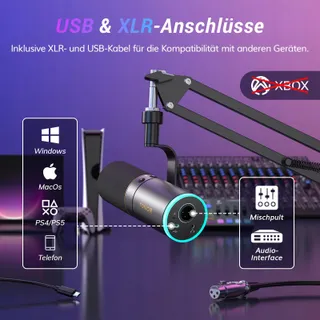 TONOR Gaming Microfoon XLR USB RGB Podcast Streaming PC PS4 PS5 Mac — miniatuur 5