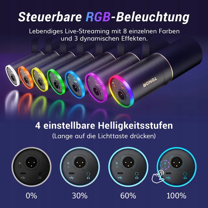 TONOR Gaming Microfoon XLR USB RGB Podcast Streaming PC PS4 PS5 Mac — foto 2