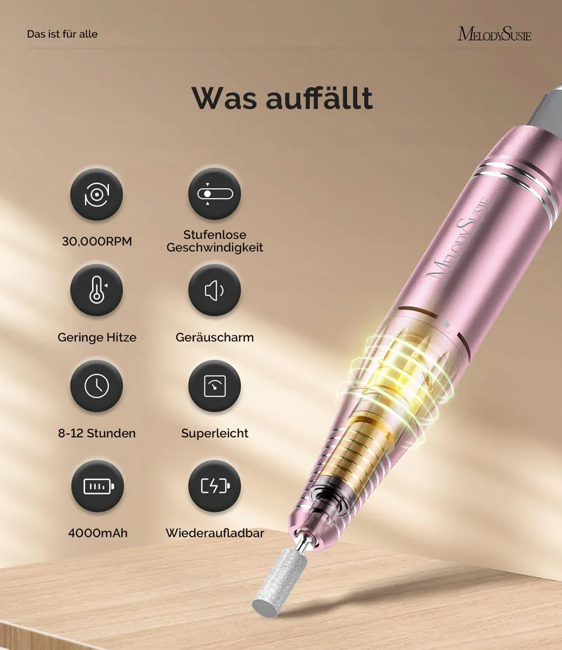 MELODYSUSIE Nagelfrees 30000 RPM LCD Manicure Pedicure Roze — foto 3