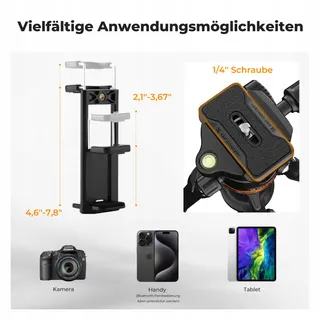 K&F CONCEPT Statief 192cm Camera Smartphone Aluminium Afstandsbediening — miniatuur 5