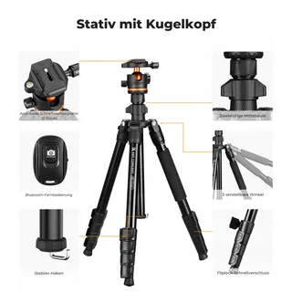 K&F CONCEPT Statief 192cm Camera Smartphone Aluminium Afstandsbediening — miniatuur 2