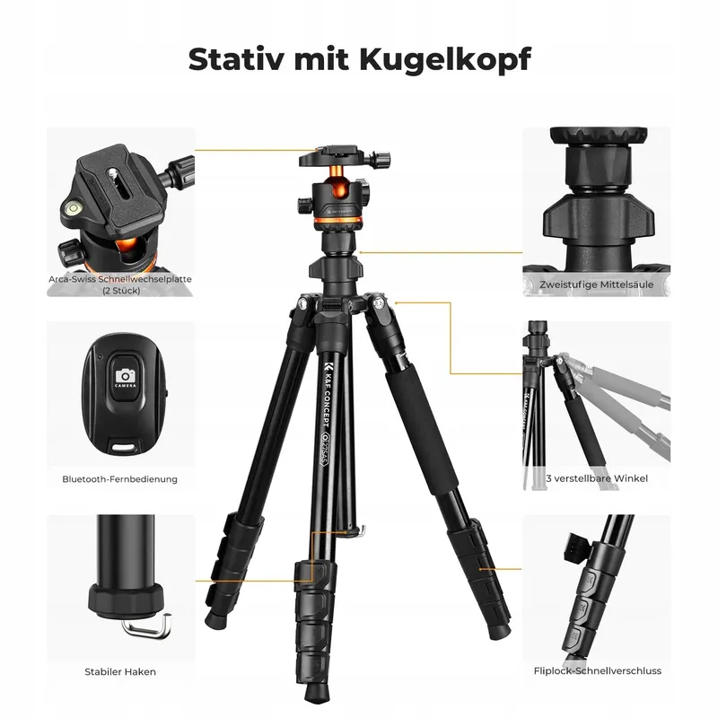 K&F CONCEPT Statief 192cm Camera Smartphone Aluminium Afstandsbediening — foto 2