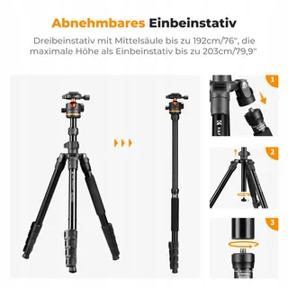K&F CONCEPT Statief 192cm Camera Smartphone Aluminium Afstandsbediening — miniatuur 4