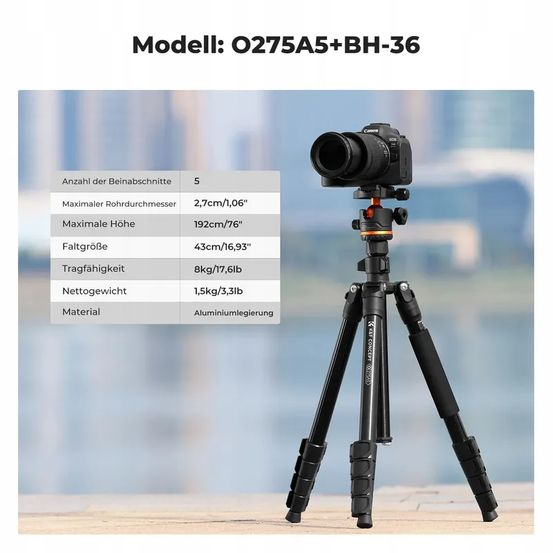 K&F CONCEPT Statief 192cm Camera Smartphone Aluminium Afstandsbediening — foto 3