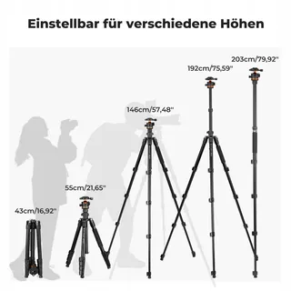 K&F CONCEPT Statief 192cm Camera Smartphone Aluminium Afstandsbediening — miniatuur 6