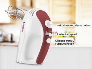 BEPER P102SBA101 Handmixer 300W 5 Snelheden Turbo Wit Rood — miniatuur 3