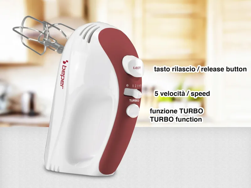 BEPER P102SBA101 Handmixer 300W 5 Snelheden Turbo Wit Rood — foto 3