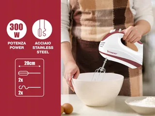 BEPER P102SBA101 Handmixer 300W 5 Snelheden Turbo Wit Rood — miniatuur 2