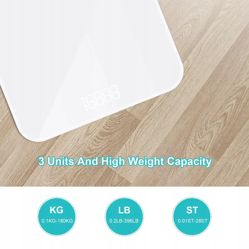 EUROPAPA Digitale Badkamerweegschaal LED 180kg Step-On Wit — foto 3