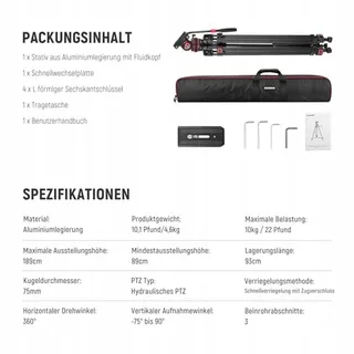 NEEWER TP75 Pro Videostatief 189cm Vloeistofkop DJI RS — miniatuur 9