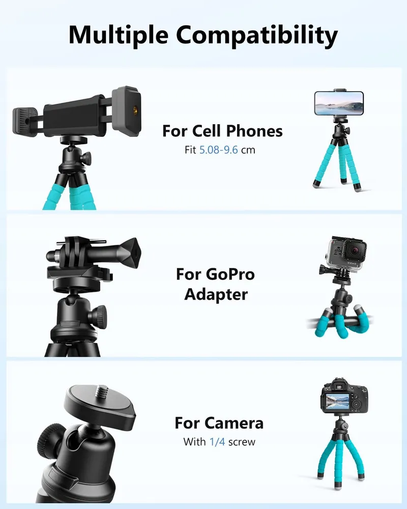 UBEESIZE Mini Statief Smartphone Camera Bluetooth Afstandsbediening Blauw — foto 5