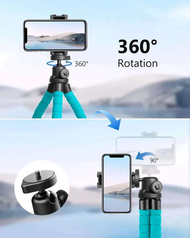 UBEESIZE Mini Statief Smartphone Camera Bluetooth Afstandsbediening Blauw — foto 2