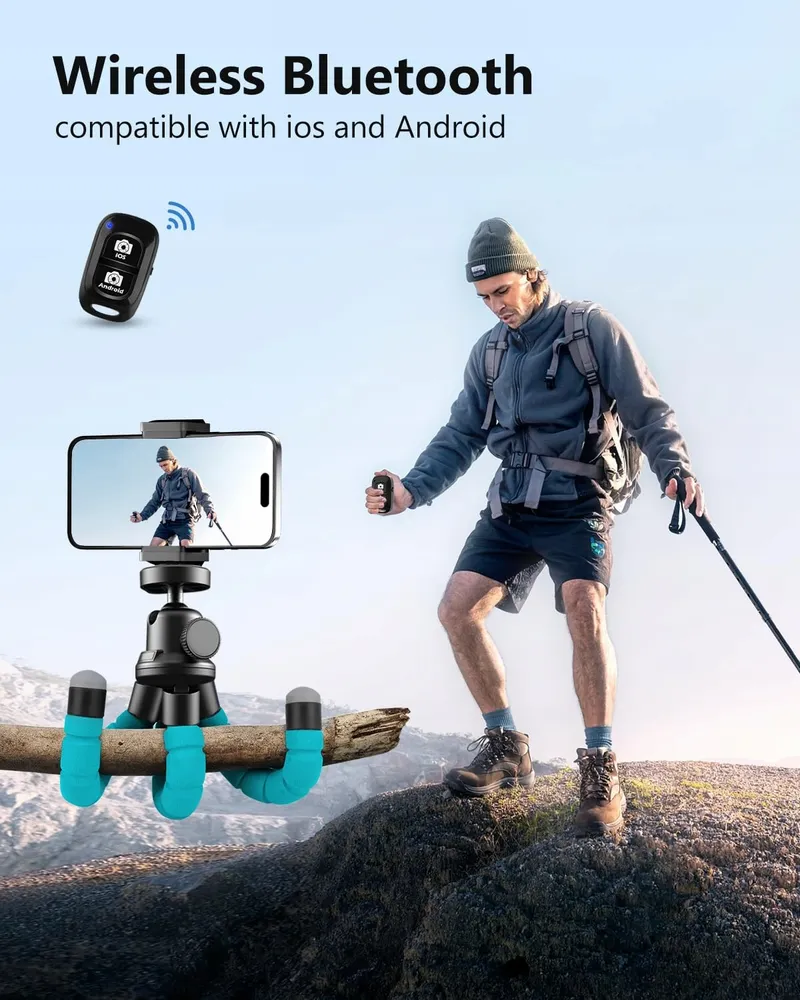 UBEESIZE Mini Statief Smartphone Camera Bluetooth Afstandsbediening Blauw — foto 6