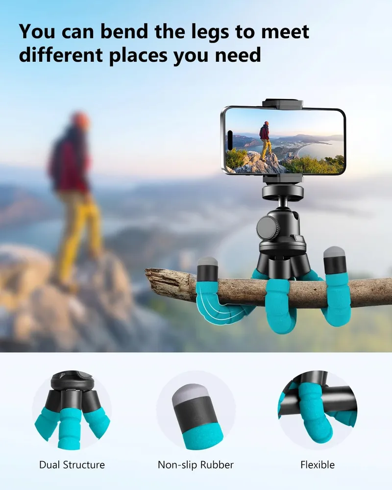 UBEESIZE Mini Statief Smartphone Camera Bluetooth Afstandsbediening Blauw — foto 3