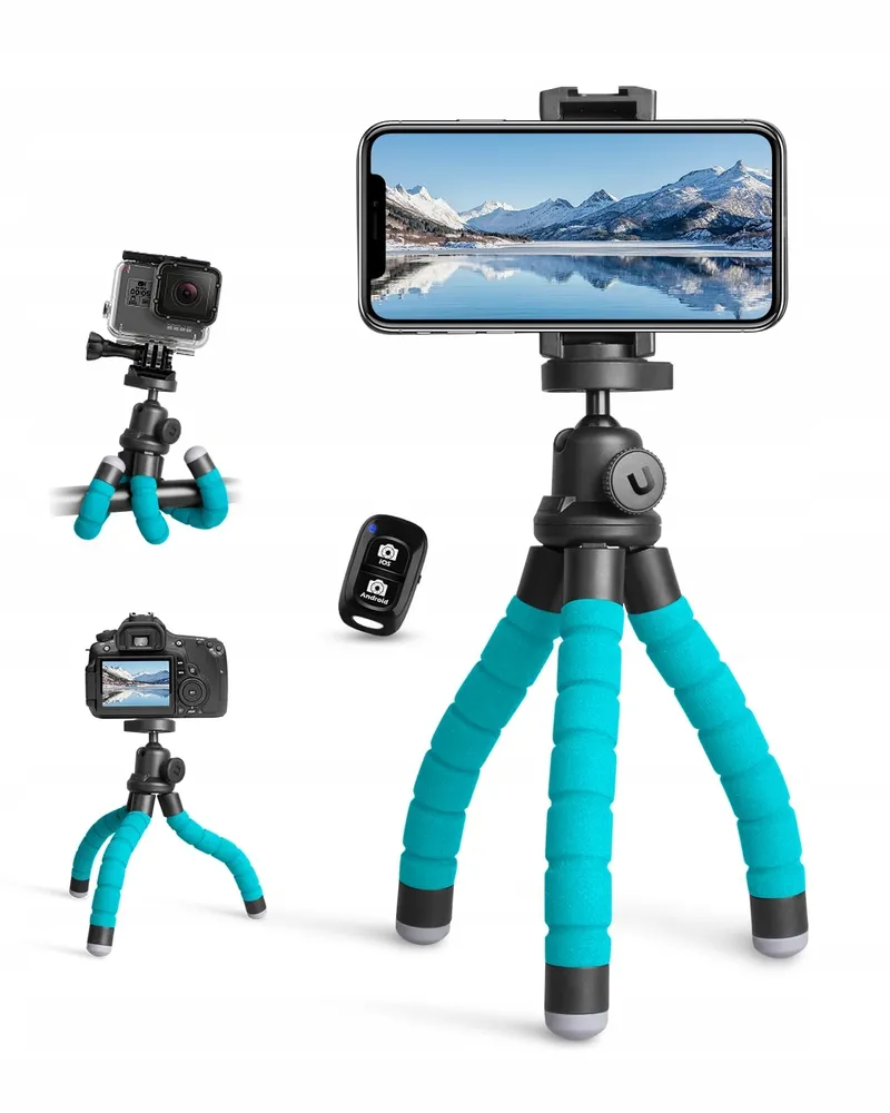 UBEESIZE Mini Statief Smartphone Camera Bluetooth Afstandsbediening Blauw — foto 1
