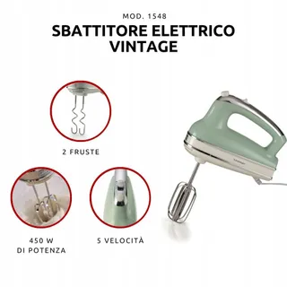 ARIETE 1548 Vintage Handmixer 5 Snelheden Turbo 450W Groen — miniatuur 2