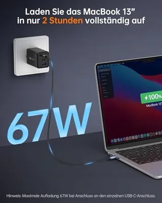 NOVOO 67W USB C Oplader 3-Poorts GaN III Snellader MacBook iPhone — miniatuur 2