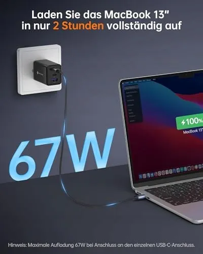 NOVOO 67W USB C Oplader 3-Poorts GaN III Snellader MacBook iPhone — foto 2
