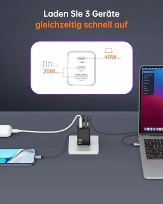 NOVOO 67W USB C Oplader 3-Poorts GaN III Snellader MacBook iPhone — miniatuur 3
