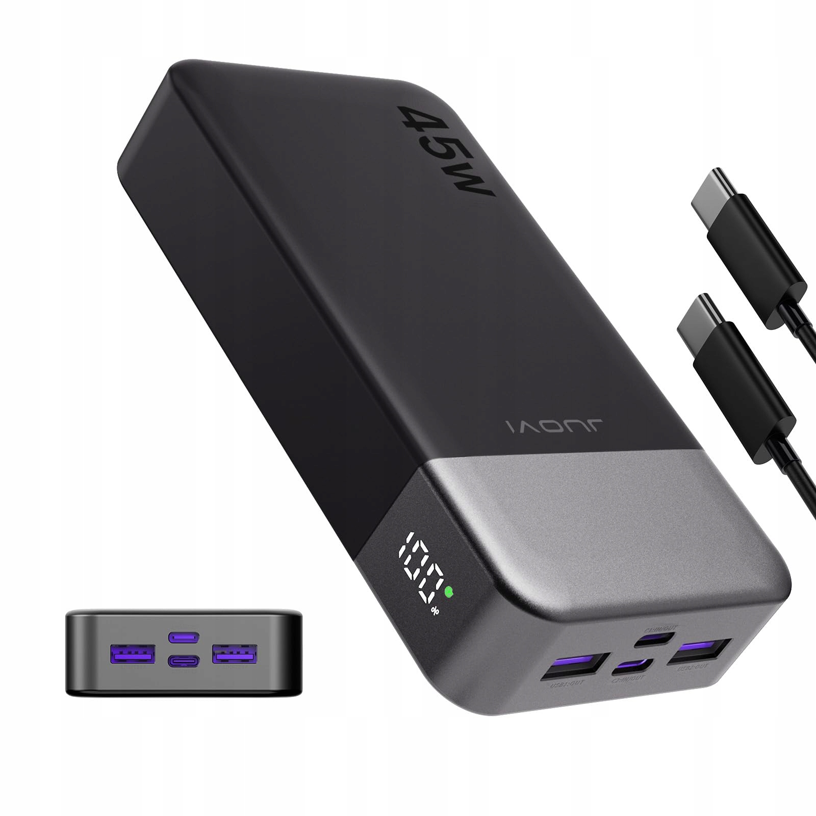 JUOVI Powerbank 20000mAh 45W 4-Poorts Snelladen LED