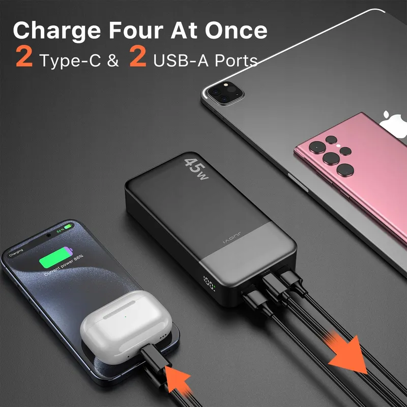JUOVI Powerbank 20000mAh 45W 4-Poorts Snelladen LED — foto 4
