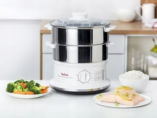 TEFAL VC1451 Stoomkoker 2 RVS Bakken 6L Timer 900W Wit — miniatuur 2