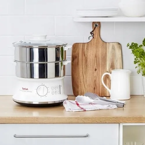 TEFAL VC1451 Stoomkoker 2 RVS Bakken 6L Timer 900W Wit — foto 3