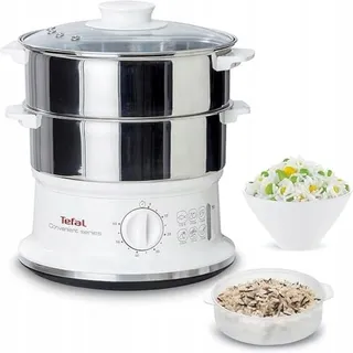 TEFAL VC1451 Stoomkoker 2 RVS Bakken 6L Timer 900W Wit