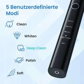 ETEKCITY Sonische Tandenborstel 6 Opzetborstels 5 Modi Zwart — miniatuur 6