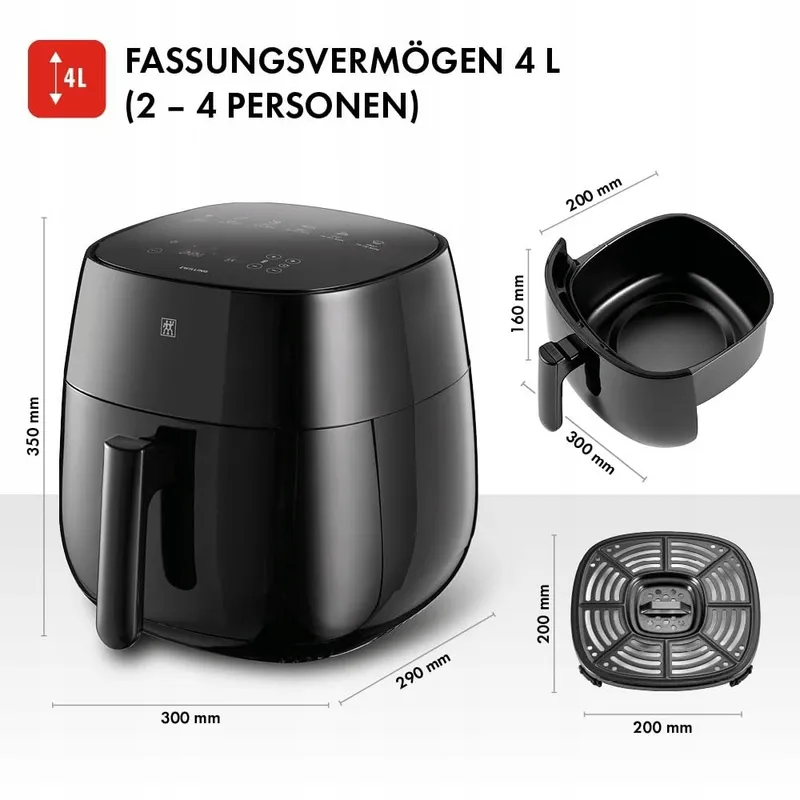 ZWILLING Air Fryer 4L 1400W 6 Programma's Receptenboek Zwart — foto 3