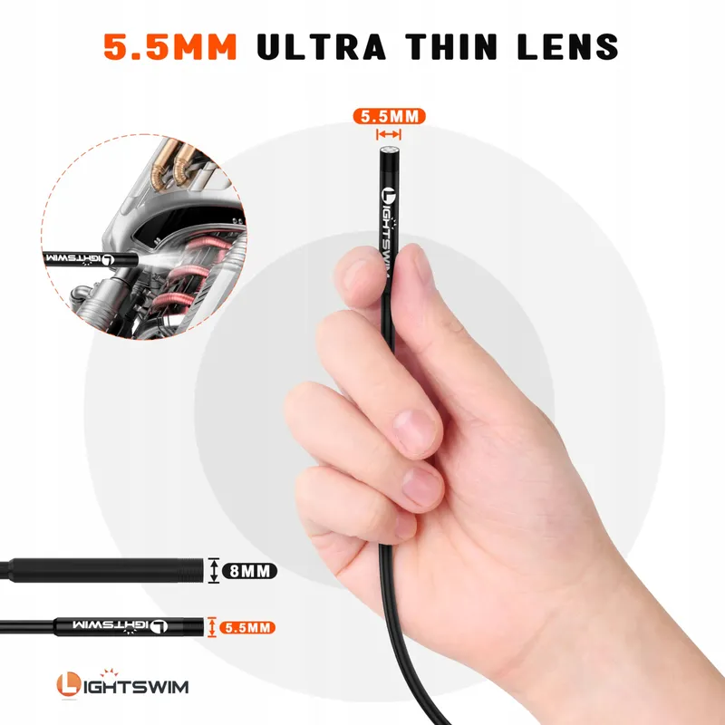 LIGHTSWIM Endoscoopcamera 5,5mm 1920P 8 LED Android iOS 5m — foto 2