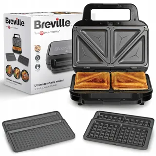 BREVILLE 3-in-1 Sandwichmaker Wafels Panini Zwart RVS — miniatuur 1