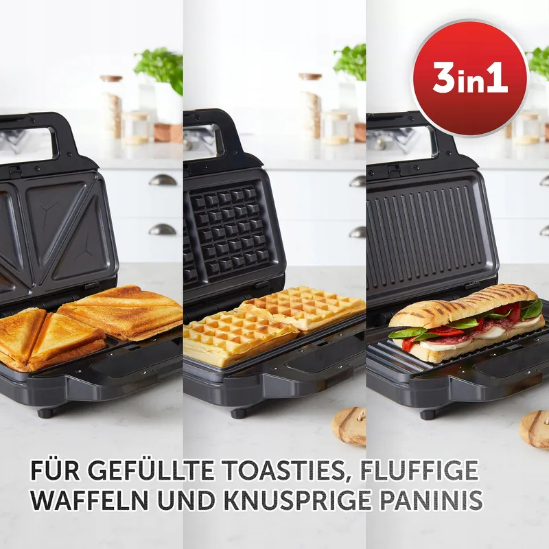 BREVILLE 3-in-1 Sandwichmaker Wafels Panini Zwart RVS — foto 2