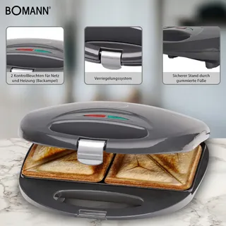 BOMANN ST 5016 CB Sandwichmaker 750W Antiaanbak Grijs — miniatuur 4