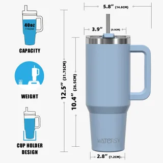 WATERSY Thermosbeker RVS Met Handvat En Rietje 1182ml — miniatuur 8