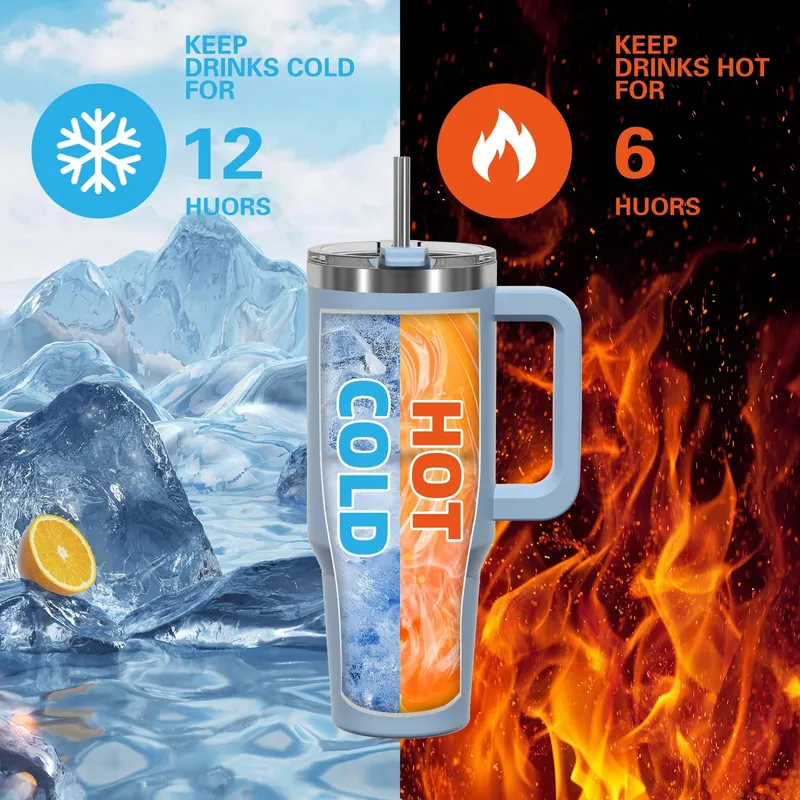 WATERSY Thermosbeker RVS Met Handvat En Rietje 1182ml — foto 2
