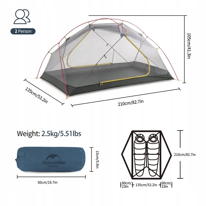 NATUREHIKE Mongar Tent 2 Personen Ultralicht Camping Trekking 3 Seizoenen — foto 4