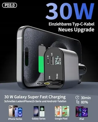 AIMTEL Autolader USB C iPhone Galaxy AirPods Pixel — miniatuur 2