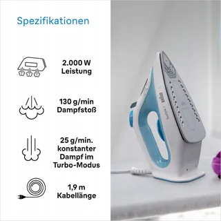 BRAUN TexStyle 1 SI1050BL Stoomstrijkijzer SuperCeramic 2000W Blauw — miniatuur 4
