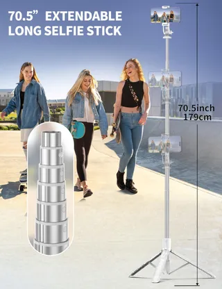Aluminium Statief Selfiestick voor Telefoons en Camera's 179cm — miniatuur 2