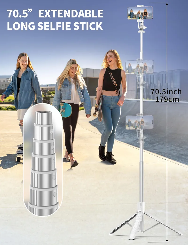 Aluminium Statief Selfiestick voor Telefoons en Camera's 179cm — foto 2