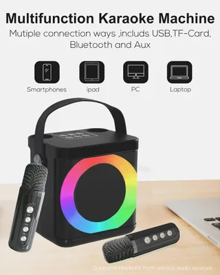 Karaoke Machine Met 2 Microfoons Bluetooth LED Voor Kinderen En Volwassenen — miniatuur 3