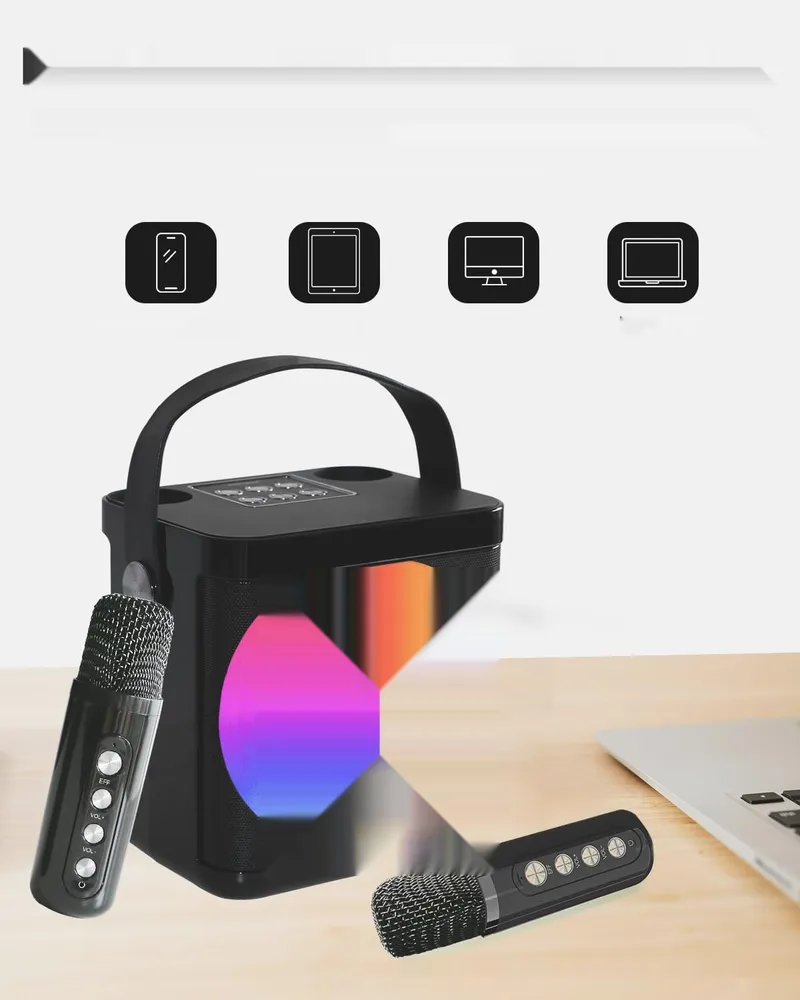 Karaoke Machine Met 2 Microfoons Bluetooth LED Voor Kinderen En Volwassenen — foto 11