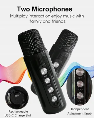 Karaoke Machine Met 2 Microfoons Bluetooth LED Voor Kinderen En Volwassenen — miniatuur 4