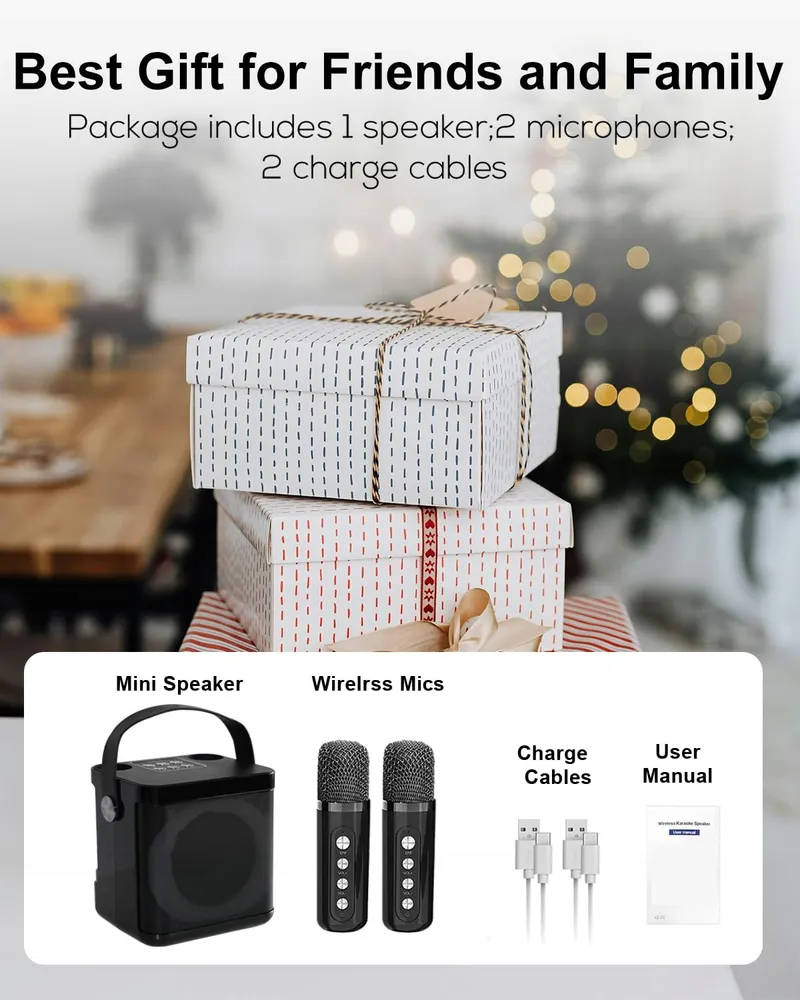 Karaoke Machine Met 2 Microfoons Bluetooth LED Voor Kinderen En Volwassenen — foto 7