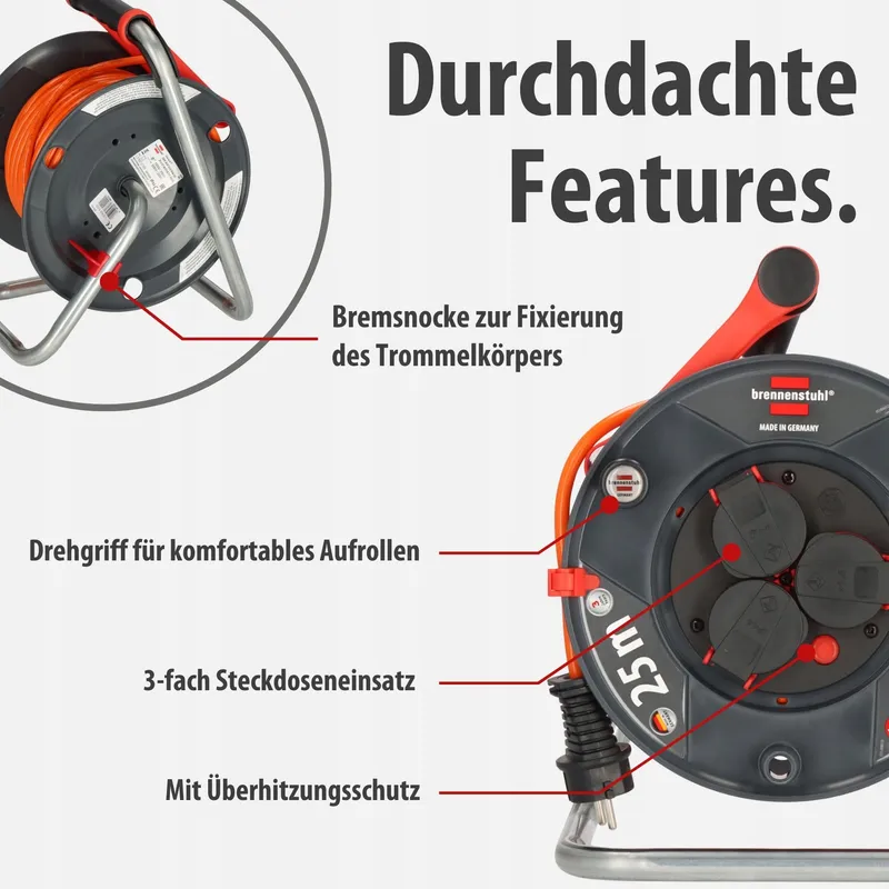 BRENNENSTUHL Garant V2 Kabelhaspel 25m IP44 3 Stopcontacten — foto 3
