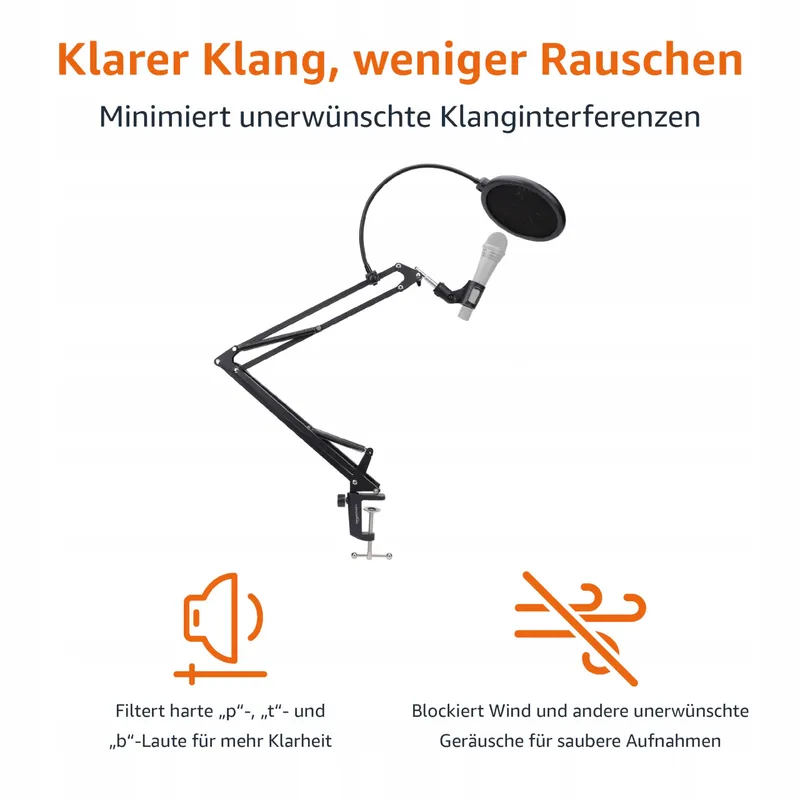 AMAZON BASICS Microfoonarm Tafel Popfilter 360° Zwart — foto 3