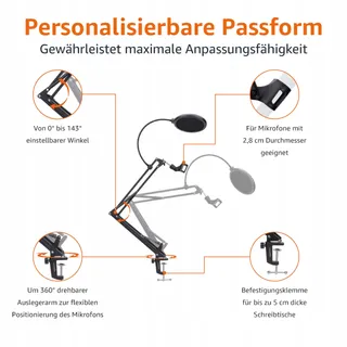 AMAZON BASICS Microfoonarm Tafel Popfilter 360° Zwart — miniatuur 2