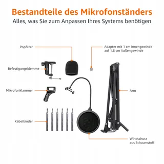 AMAZON BASICS Microfoonarm Tafel Popfilter 360° Zwart — miniatuur 4